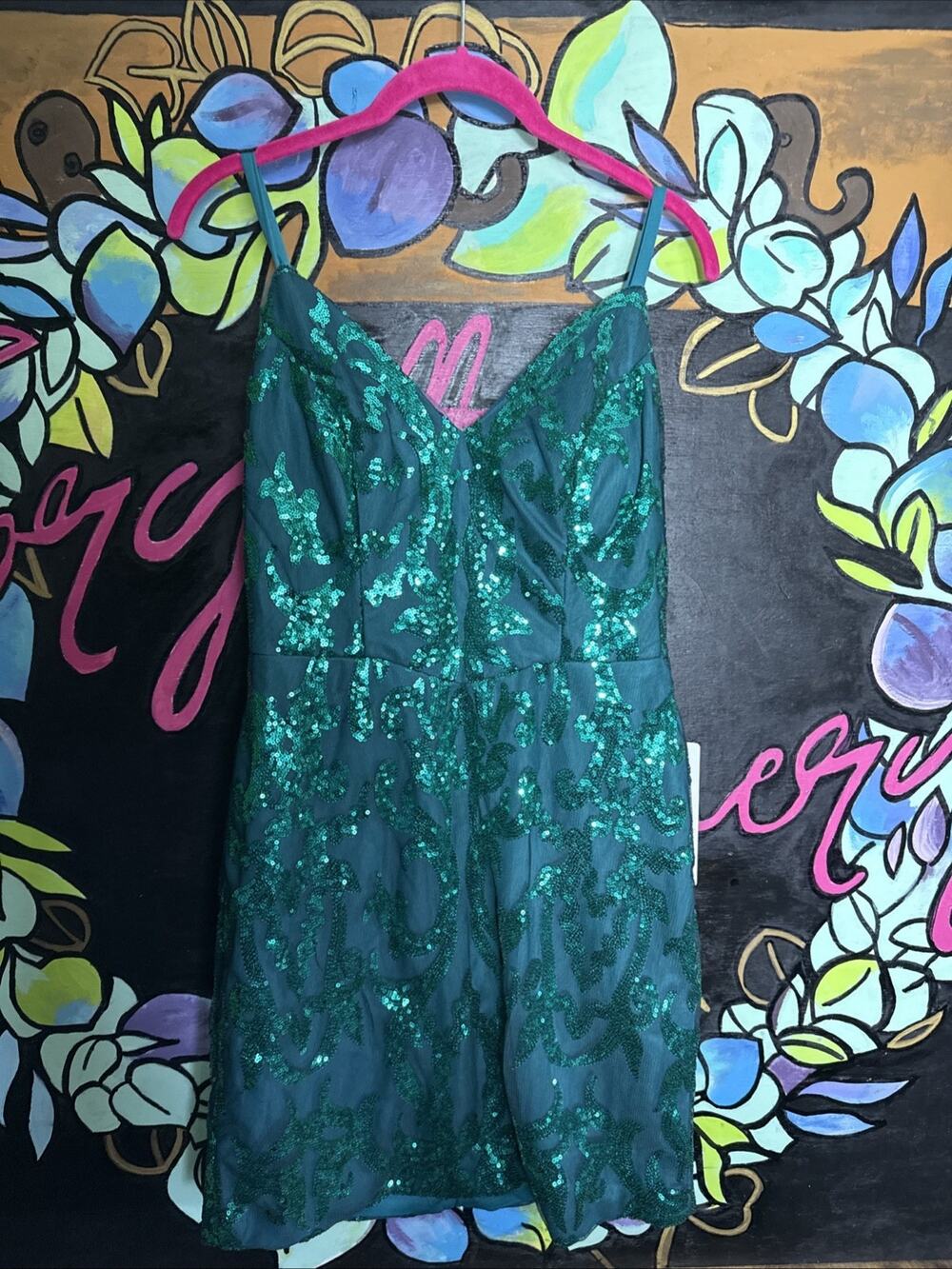 Spaghetti Strap Sequin Formal Prom Homecoming Dress, Green, Size 10
